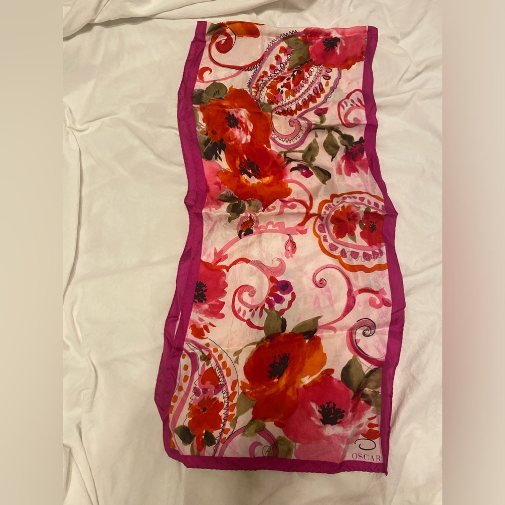 Vintage Oscar de la renta 100% silk scarf pink and white floral
